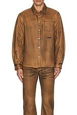 Helmut Lang Curved Long Sleeve Shirt in Waxed Oil Stain, view 4, click to view large image.