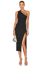 Helmut Lang Asymmetric Zip Midi Dress in Black, view 1, click to view large image.