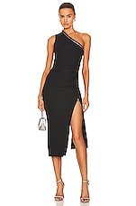 Helmut Lang Asymmetric Zip Midi Dress in Black, view 2, click to view large image.