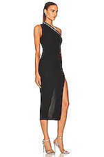 Helmut Lang Asymmetric Zip Midi Dress in Black, view 3, click to view large image.