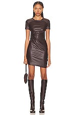 Helmut Lang Faux Leather Twist Short Sleeve Dress in Wine, view 1, click to view large image.