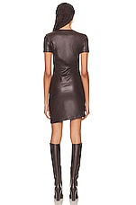 Helmut Lang Faux Leather Twist Short Sleeve Dress in Wine, view 3, click to view large image.