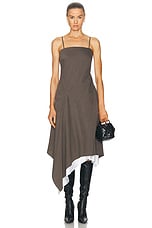 Helmut Lang Asymmetric Long Dress in Light Brown Melange, view 1, click to view large image.