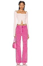 Helmut Lang Square Neck Cardigan in Lucid Pink, view 4, click to view large image.