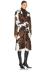 Helmut Lang Cowhide Trench Coat in Calf Multi, view 3, click to view large image.