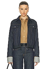 Helmut Lang Cuff Zip Trucker Jacket in Indigo, view 1, click to view large image.