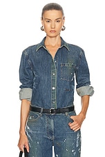 Helmut Lang Denim Shacket in Mid Indigo Painter, view 1, click to view large image.