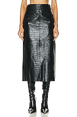 Helmut Lang Leather Midi Skirt in Black, view 1, click to view large image.