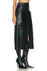 Helmut Lang Leather Midi Skirt in Black, view 2, click to view large image.
