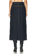 Helmut Lang Slit Midi Skirt in Indigo Rinse, view 3, click to view large image.