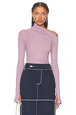 Helmut Lang Rib Asymmetric Long Sleeve Top in Wisteria, view 1, click to view large image.
