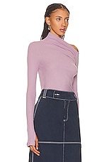 Helmut Lang Rib Asymmetric Long Sleeve Top in Wisteria, view 2, click to view large image.