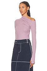 Helmut Lang Rib Asymmetric Long Sleeve Top in Wisteria, view 3, click to view large image.