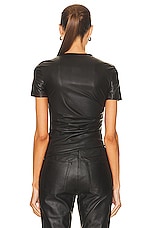 Helmut Lang Faux Leather Twist Short Sleeve Top in Black, view 3, click to view large image.