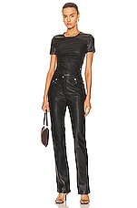 Helmut Lang Faux Leather Twist Short Sleeve Top in Black, view 4, click to view large image.