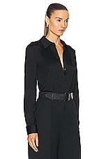 Helmut Lang Fluid Button Up Top in Black, view 2, click to view large image.