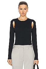 Helmut Lang Cutout Crewneck Top in Black, view 1, click to view large image.