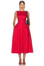 Helsa Stretch Cotton Sateen Midi Dress in Red, view 1, click to view large image.