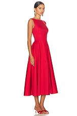 Helsa Stretch Cotton Sateen Midi Dress in Red, view 2, click to view large image.