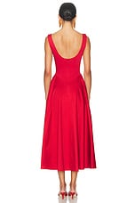 Helsa Stretch Cotton Sateen Midi Dress in Red, view 3, click to view large image.