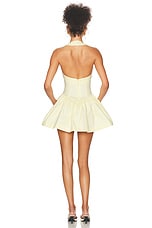 Helsa Faille Halter Mini Dress in Lemon Cream, view 3, click to view large image.