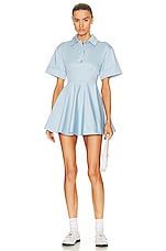 Helsa Stretch Cotton Sateen Shirt Dress in Blue, view 1, click to view large image.