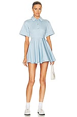 Helsa Stretch Cotton Sateen Shirt Dress in Blue, view 2, click to view large image.