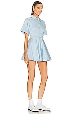 Helsa Stretch Cotton Sateen Shirt Dress in Blue, view 3, click to view large image.