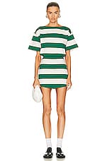 Helsa Rugby Mini Dress in Green & Ivory Stripe, view 1, click to view large image.