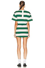 Helsa Rugby Mini Dress in Green & Ivory Stripe, view 3, click to view large image.