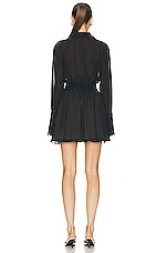 Helsa Sheer Mini Shirt Dress in Black, view 3, click to view large image.