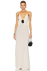 Helsa Sheer Deep V Long Slip Dress in Cream, view 1, click to view large image.