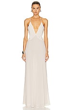 Helsa Sheer Deep V Long Slip Dress in Cream, view 2, click to view large image.