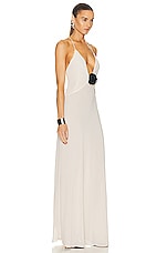 Helsa Sheer Deep V Long Slip Dress in Cream, view 3, click to view large image.