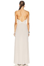 Helsa Sheer Deep V Long Slip Dress in Cream, view 4, click to view large image.