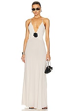 Helsa Sheer Deep V Long Slip Dress in Cream, view 5, click to view large image.