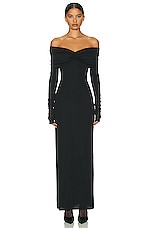 Helsa Matte Jersey Off Shoulder Maxi Dress in Black, view 1, click to view large image.