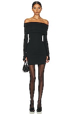 Helsa Matte Jersey Off Shoulder Mini Dress in Black, view 1, click to view large image.