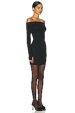 Helsa Matte Jersey Off Shoulder Mini Dress in Black, view 2, click to view large image.