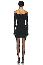 Helsa Matte Jersey Off Shoulder Mini Dress in Black, view 3, click to view large image.