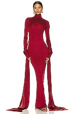 Helsa Slinky Jersey Sarong Maxi Dress in Samba Red, view 4, click to view large image.