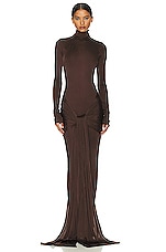 Helsa Slinky Jersey Sarong Maxi Dress in Chocolate Brown, view 1, click to view large image.