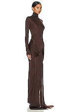 Helsa Slinky Jersey Sarong Maxi Dress in Chocolate Brown, view 2, click to view large image.