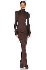 Helsa Slinky Jersey Sarong Maxi Dress in Chocolate Brown, view 4, click to view large image.
