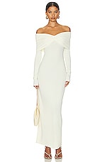 Helsa Matte Jersey Off Shoulder Maxi Dress in Ivory, view 1, click to view large image.