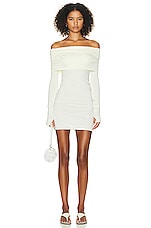 Helsa Matte Jersey Off Shoulder Mini Dress in Ivory, view 1, click to view large image.