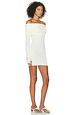 Helsa Matte Jersey Off Shoulder Mini Dress in Ivory, view 2, click to view large image.