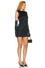 Helsa Heavy Satin Mini Dress in Black, view 2, click to view large image.