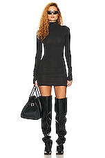 Helsa Turtleneck Mini Dress in 2nd Skin Jersey in Black, view 2, click to view large image.