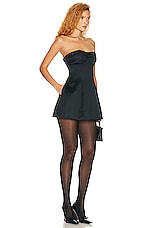 Helsa Heavy Satin Strapless Mini Dress in Black, view 2, click to view large image.